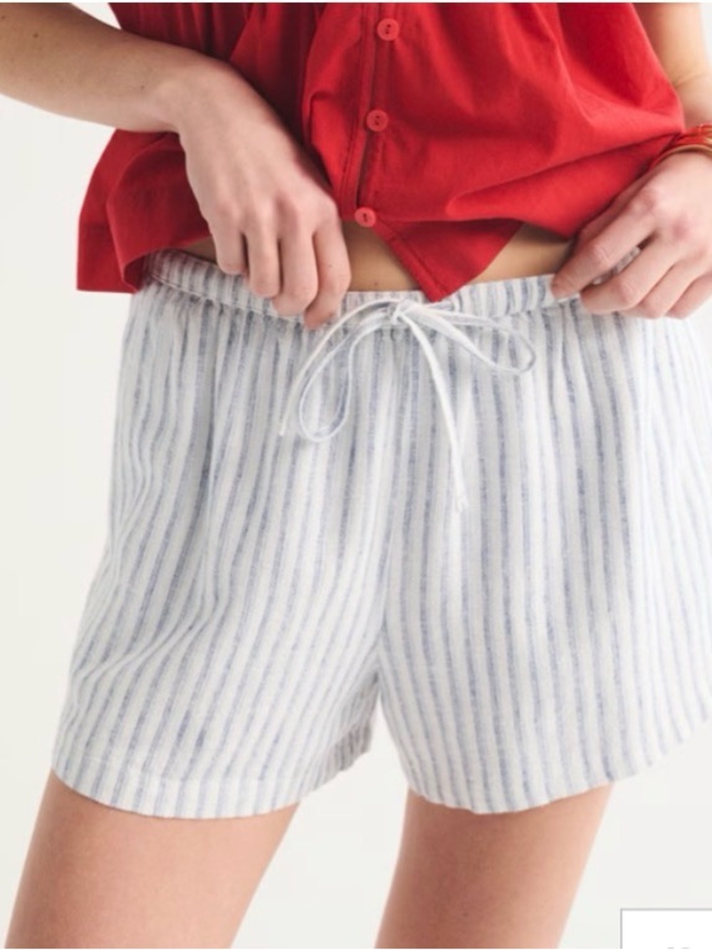Abercrombie & Fitch Linen-Blend Pull-On Short Blue/White Stripe Sz Large Ret $55